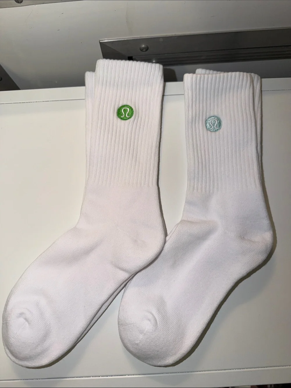 lululemon athletica White Crew Socks with Green & Mint Logos